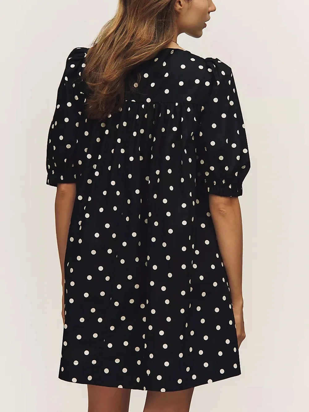 Anthropologie Maeve Polka Dot Square Neck Puff Sleeve Babydoll Mini Dress Large - Picture 4 of 9
